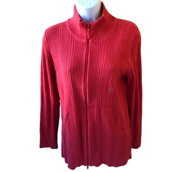 Eddie Bauer Zip Close Orange Cardigan Ribbed Sweater NEW - Picture 4 of 9